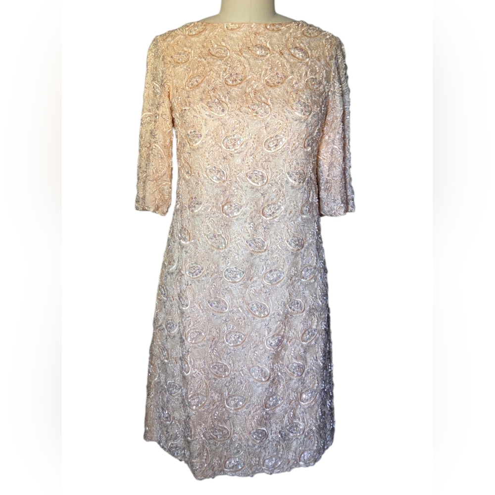 Vintage 1960s Beaded Heavily Embellished Pink Dress 4 Small